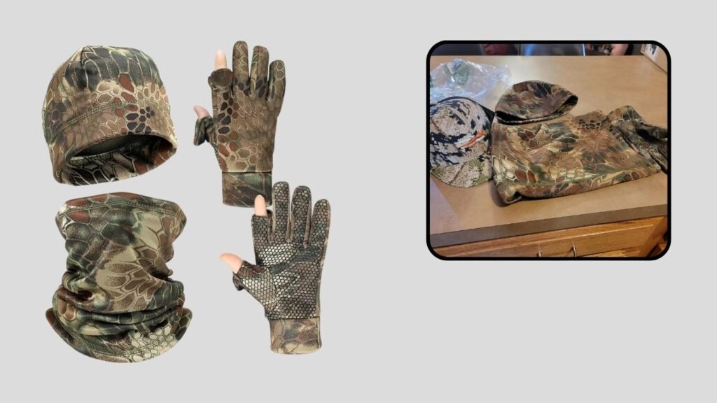 Janmercy 3-Piece Camo Hunting Gloves, Beanie & Scarf Set