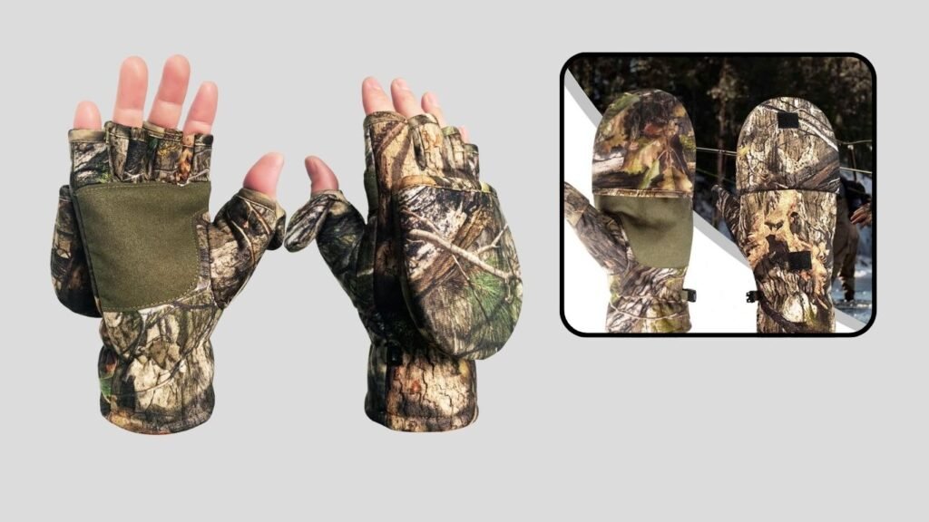 Convertible Anti-Slip Fingerless Camo Hunting Gloves